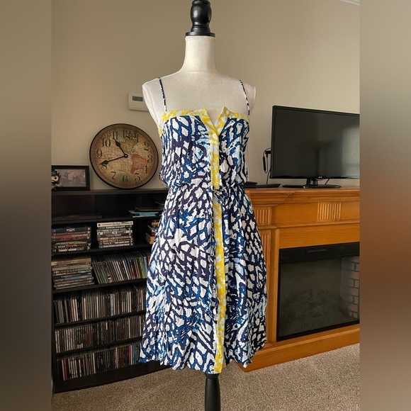 Rachel Rachel Roy Blue & Yellow Abstract Print Button Up Dress Size Small - Picture 6 of 11